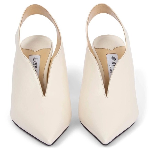 Jimmy Choo Shoes - Jimmy Choo White Leather Pointed‎ Toe Slingback Pumps V-Cut Heels Size 38.5